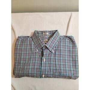 Peter Millar Shirt Mens XL Blue White Plaid Long Sleeve Preppy Business Academia